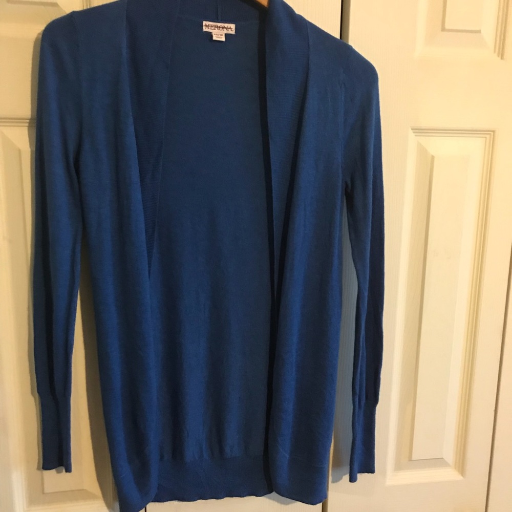 SOLD -MERONA Deep Sky Blue Open Cardigan Sz XS